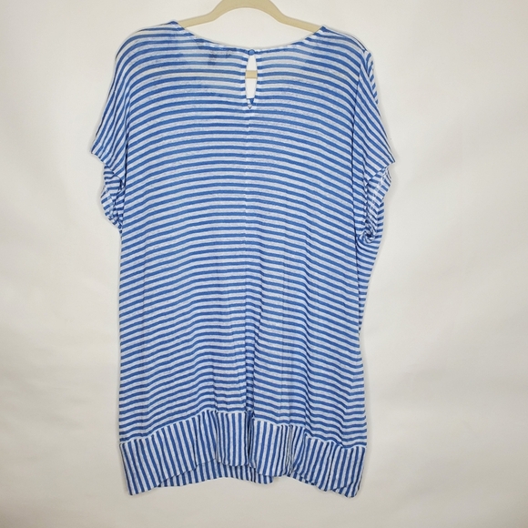 Ulla Popken LINEN Blend Top Size 16/18 Oversized Striped Stretch Tunic Coastal - Picture 6 of 10